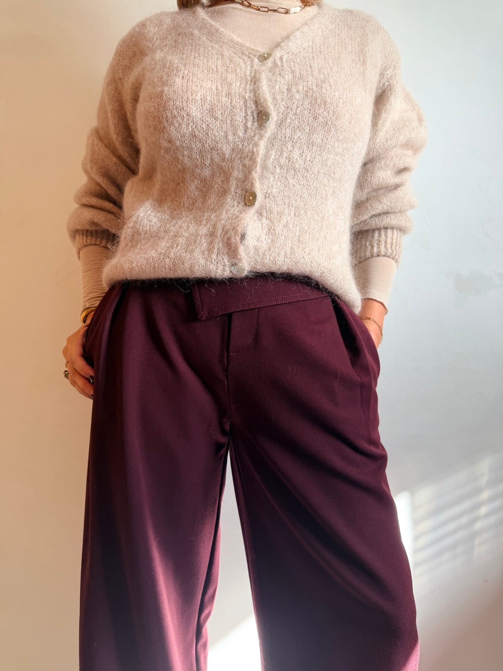 Burgundy Wide Leg Trousers