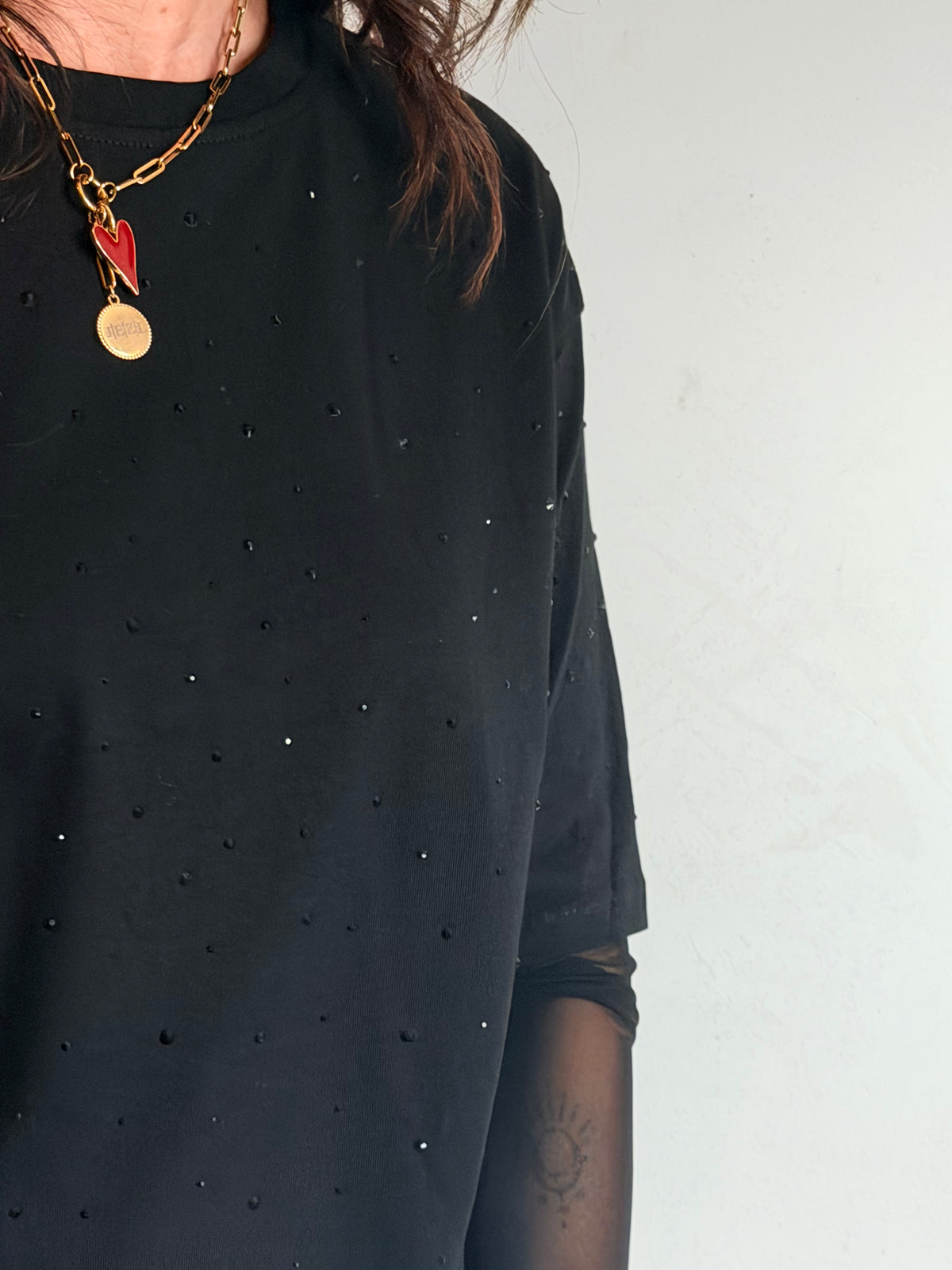 Oversized T-shirt with rhinestones