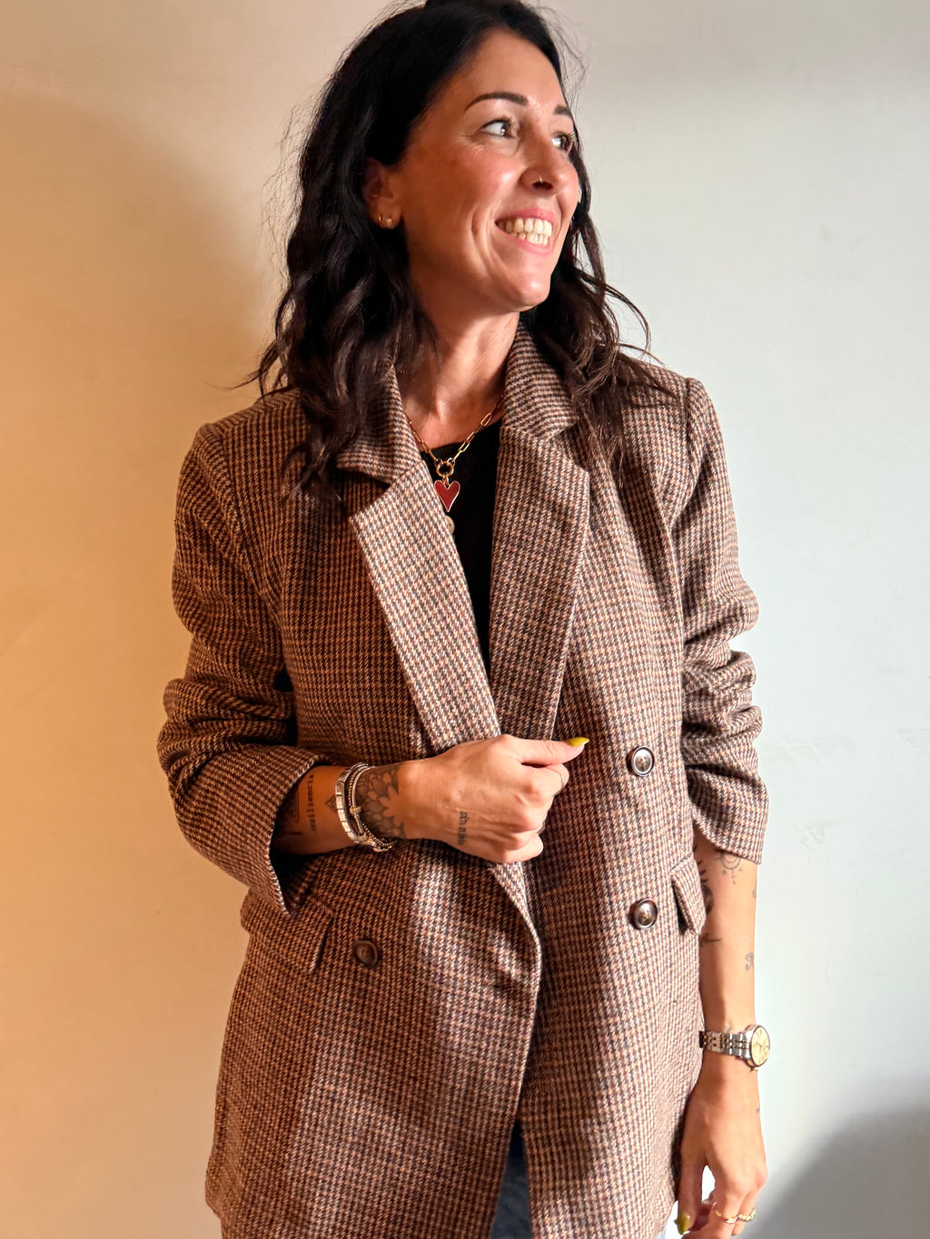 Double-breasted blazer met ruitmotief