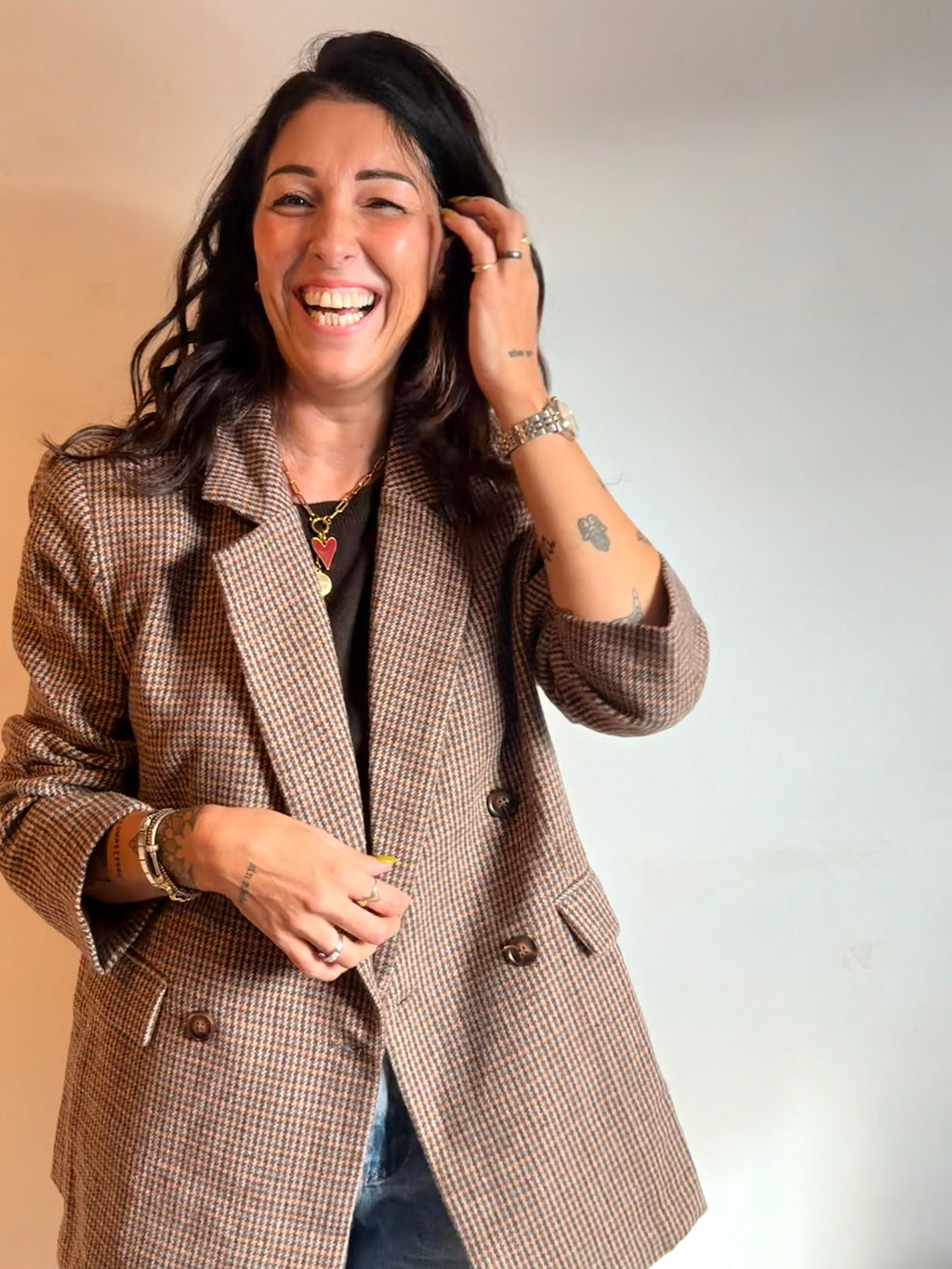 Double-breasted blazer met ruitmotief