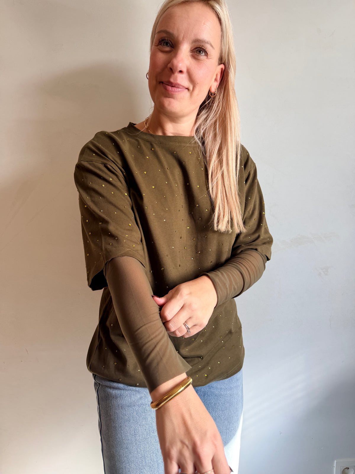 Oversized T-shirt with rhinestones