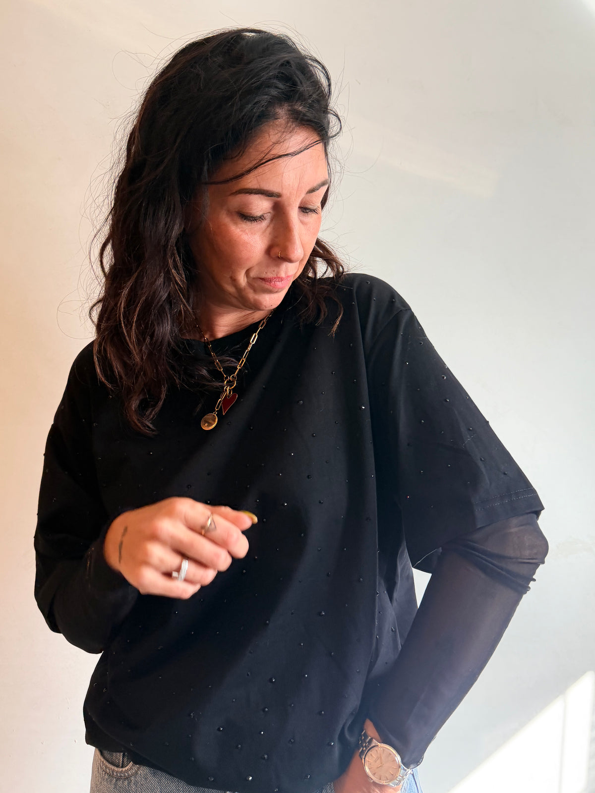 Oversized T-shirt with rhinestones