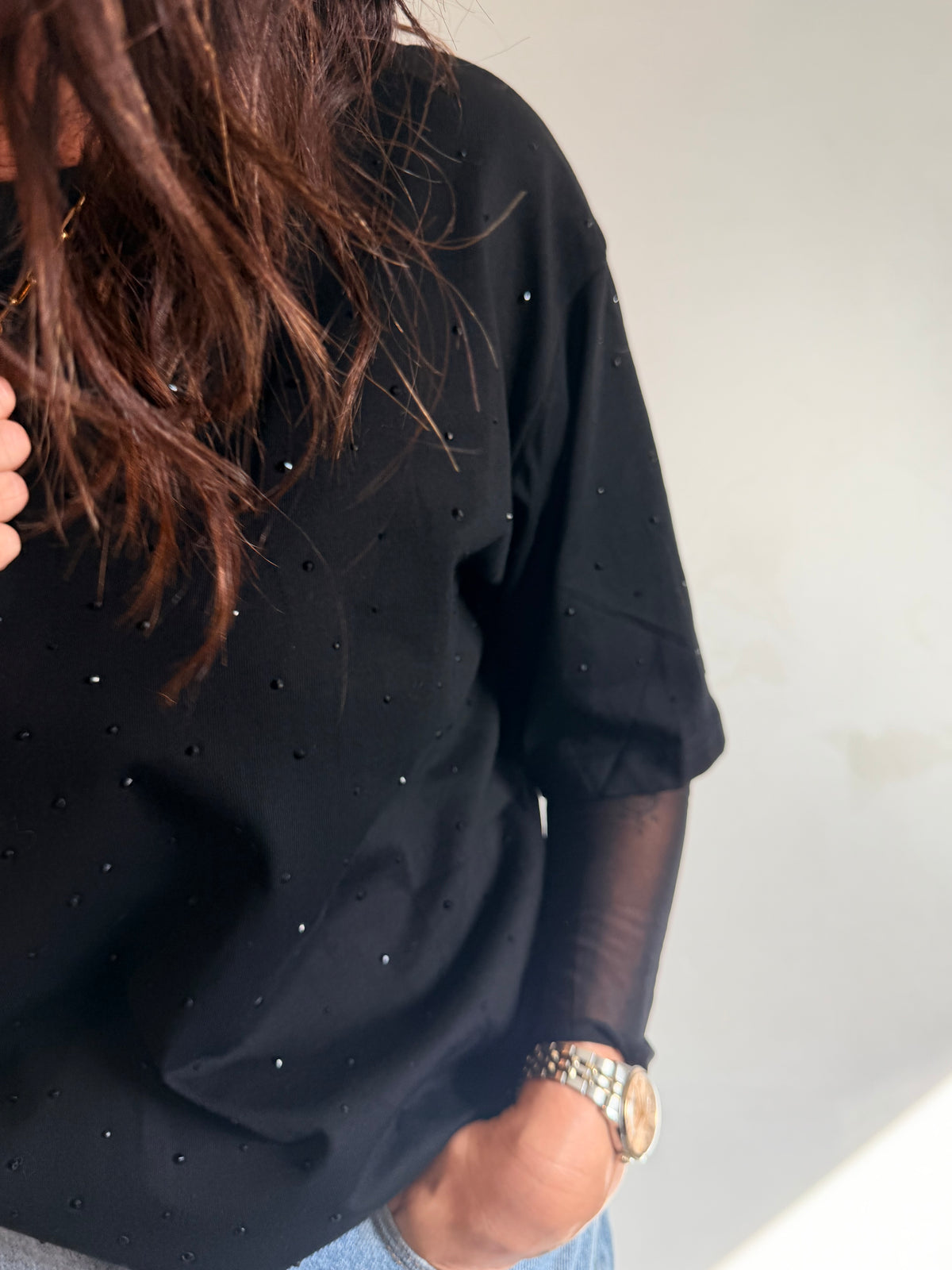 Oversized T-shirt with rhinestones