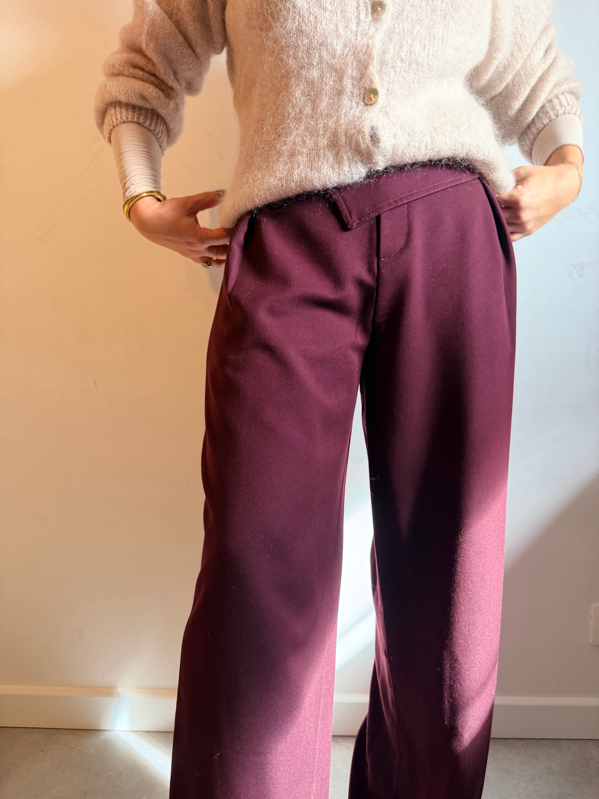 Burgundy Wide Leg Trousers