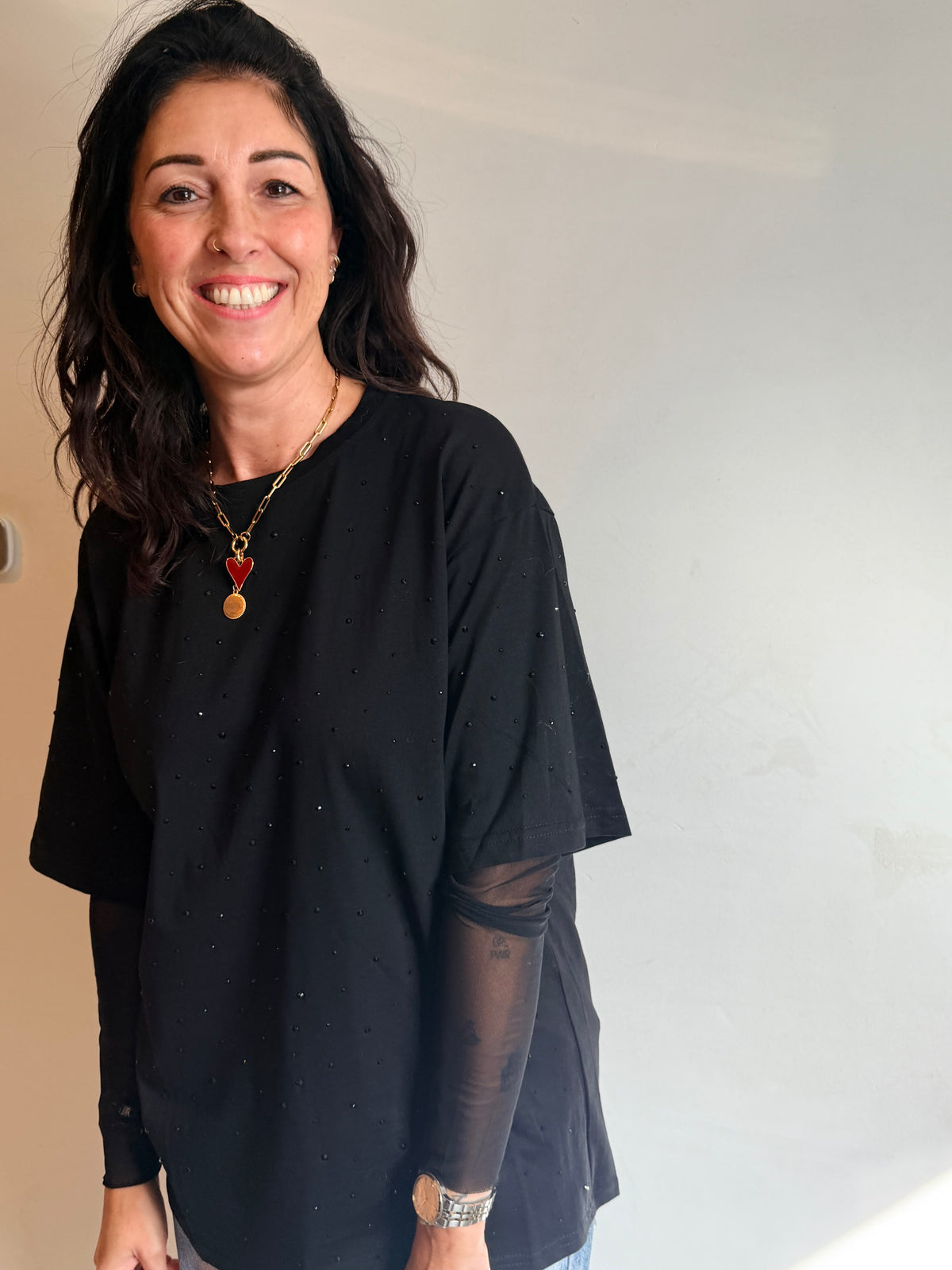 Oversized T-shirt with rhinestones