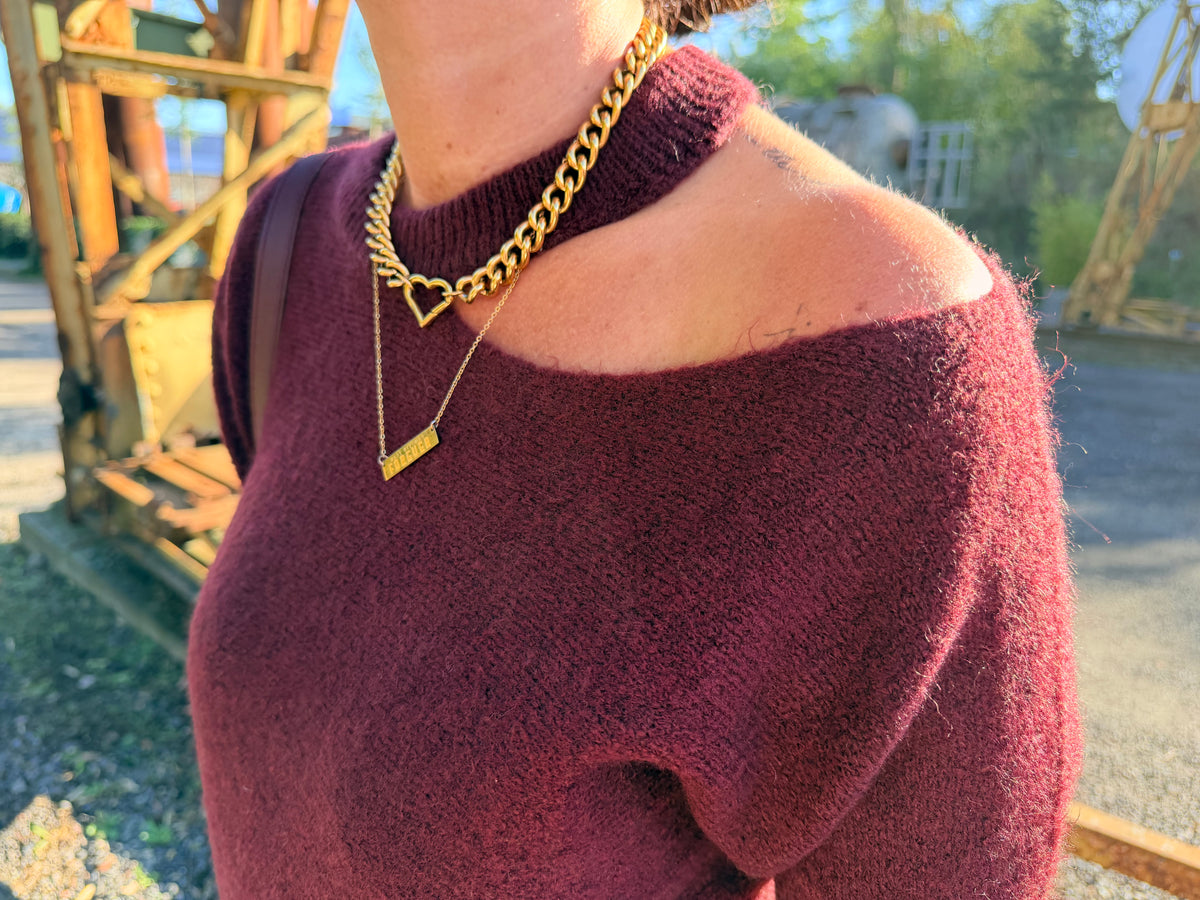 Cut-Out Shoulder Knit