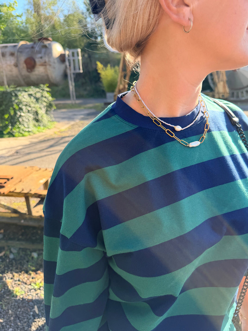Striped Cotton Longsleeve Tee – Blauw/Groen