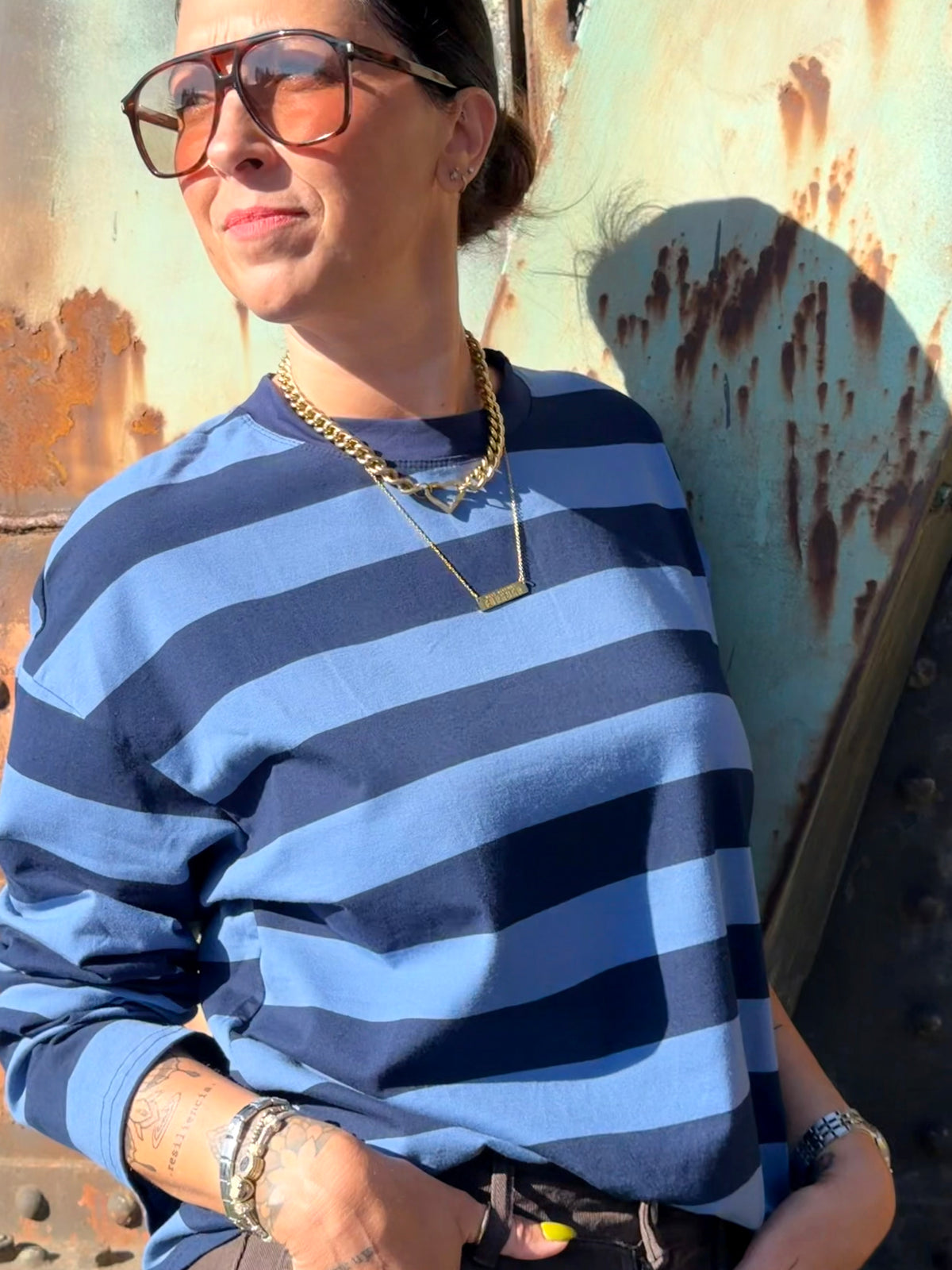Striped Cotton Longsleeve Tee – Blauw/Groen