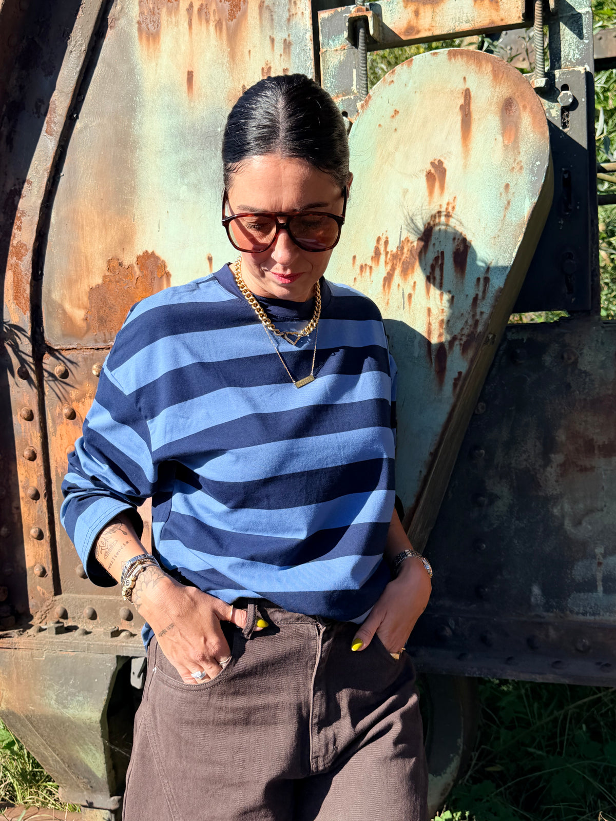 Striped Cotton Longsleeve Tee – Blauw/Groen