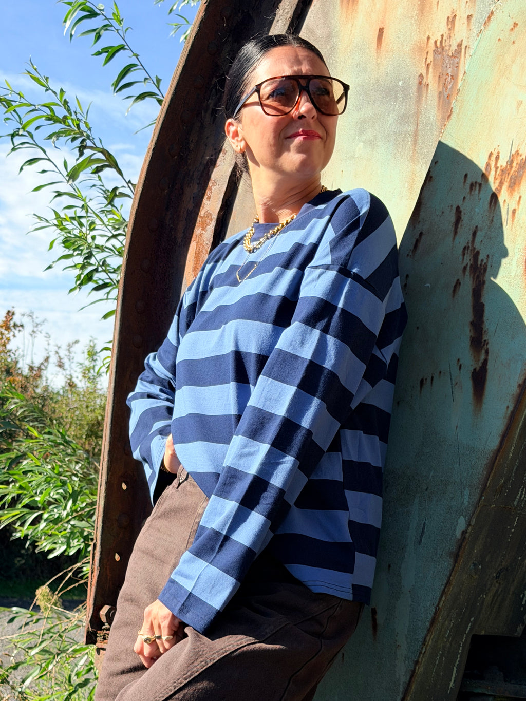 Striped Cotton Longsleeve Tee – Blauw/Groen