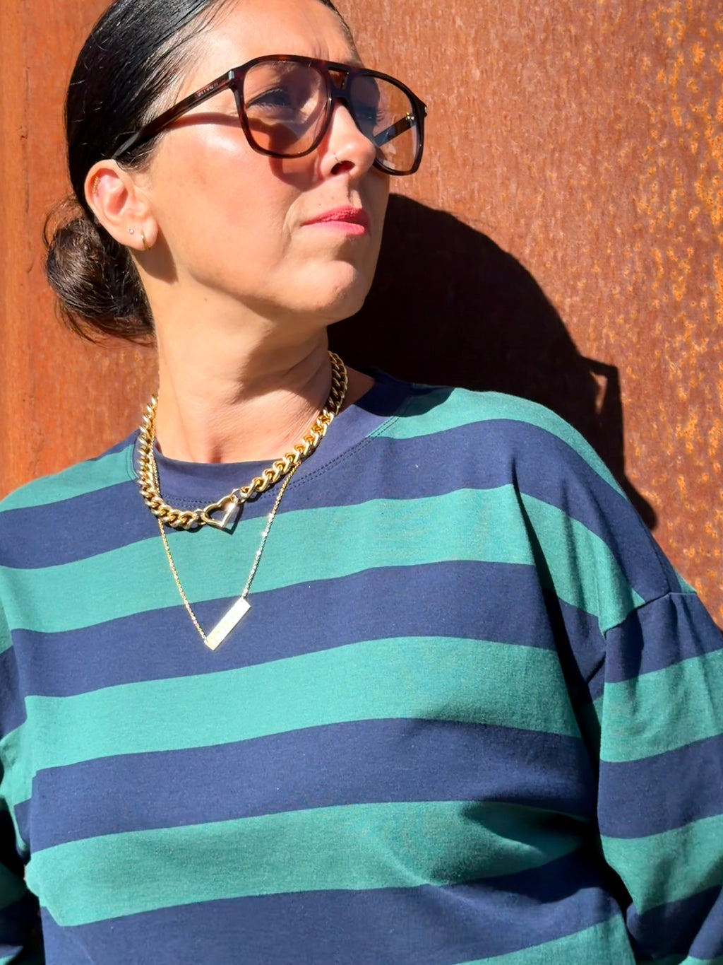 Striped Cotton Longsleeve Tee – Blauw/Groen